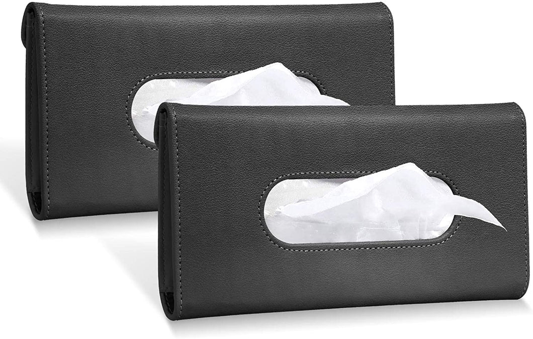 Senyazon 2 Pcs Car Tissue Holder, Visor Tissue Holder Car Tissue Holder for Car PU Leather Tissue Box Holder for Car Sun Visor & Seat Back